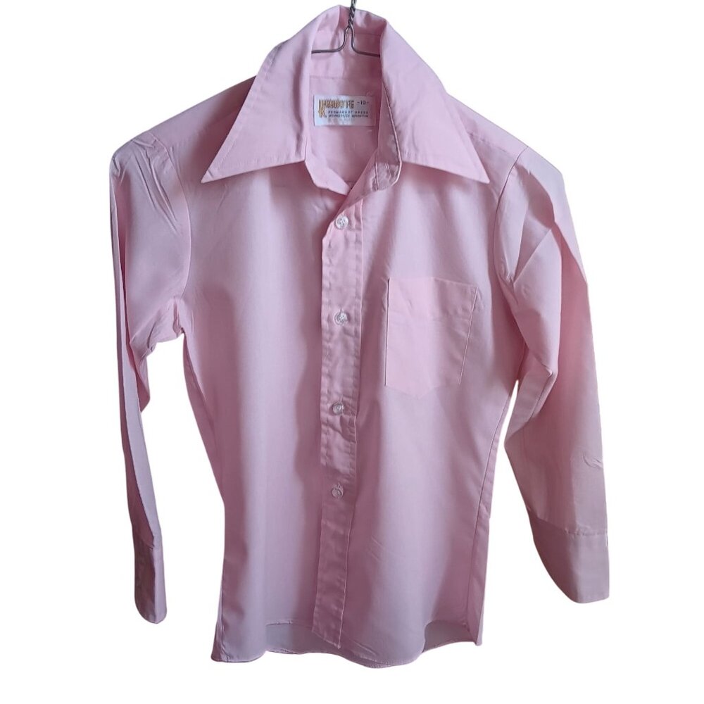 Boys 10 Vintage Pink Button-Up Mod Disco Shirt 1970's Permanent Press
